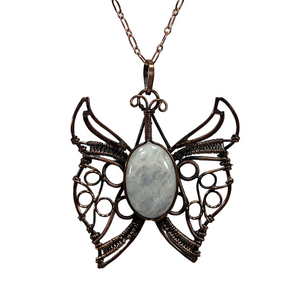 Copper Rainbow Moonstone Vintage Style Gemstone Butterfly Necklace #1
